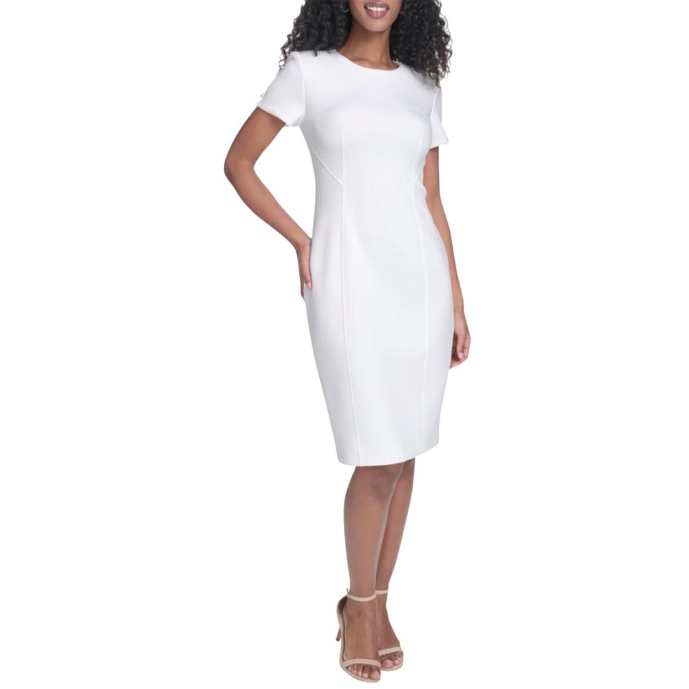 Calvin Klein Short Sleeved Seamed Sheath Dress White Size 18W